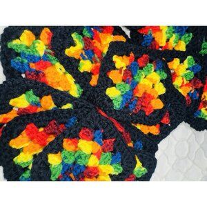 Lot Of 31 Granny Squares Rainbow Multicolor Black Border Thread Crochet Blocks